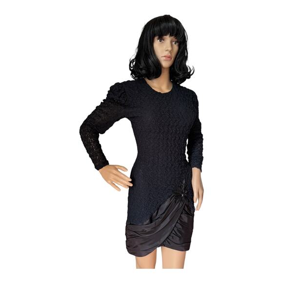 Vintage 80's Diamond's Run by Wayne Diamond sequin beaded black dress X-Small - Picture 14 of 16